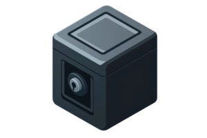 Isometric illustration of a secure, locked safe box. Perfect for representing security, protection, and financial safety concepts. png