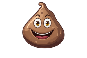 Smiling chocolate drop cartoon character with expressive eyes and friendly grin, isolated on a transparent background. perfect for playful designs. png