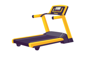 Modern yellow treadmill illustration showcasing fitness equipment, ideal for workout and exercise spaces. Isolated on a transparent background. png