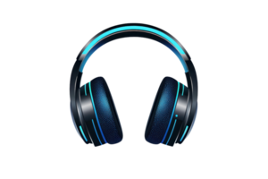 Modern wireless headphones with sleek design and glowing accents, perfect for immersive audio experiences and high-quality sound on the go. png