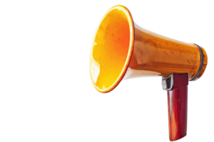 Orange and red vintage megaphone isolated on a transparent background. symbolizing communication and public announcement. png