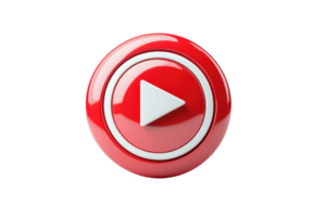 Red play button icon in 3D style, isolated on a transparent background. Perfect for multimedia, entertainment, and digital content themes. png