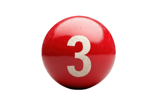 Red spherical object with number three, isolated on transparent background. Perfect for concepts related to numerics, games, and educational themes. png