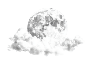 Serene night sky with a full moon partially covered by fluffy clouds, creating a tranquil and dreamy atmosphere. png