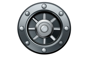 Metallic vault door illustration with rivets, symbolizing security and protection. Perfect for banking and safety concepts. png