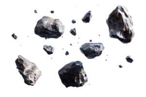 Scattered dark rocks isolated on transparent background. Perfect for geology, natural science, or educational projects. High-resolution image. png