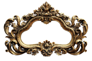 Ornate antique golden frame with intricate details, perfect for vintage interiors or classic art presentations, adding elegance and style. png