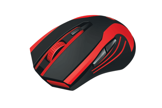 elegant svart och röd trådlös gaming mus terar ergonomisk design och flera olika knappar för förbättrad prestanda och bekvämlighet. png