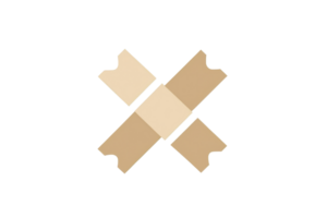 Two crossed adhesive bandages representing healing and care on a transparent background. emphasizing simplicity and medical support. png