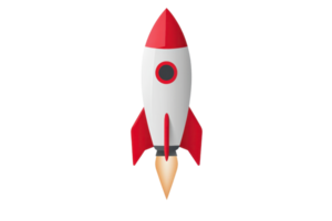 ilustração do uma clássico vermelho e branco foguete navio isolado em uma transparente fundo. simbolizando inovação e exploração. png