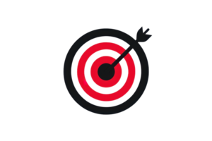 icon of red target with black arrow hitting center, symbolizing precision, goal achievement, and accuracy in design. png