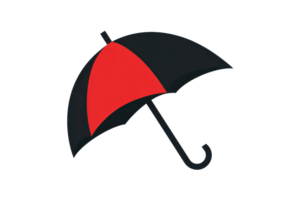 Stylish red and black umbrella with a curved handle design, perfect for rainy days and outdoor activities. Ideal for fashion and practicality. png