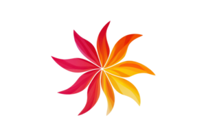 Vibrant abstract swirl design with red, orange, and yellow gradient petals forming a symmetrical pattern on a transparent background. png