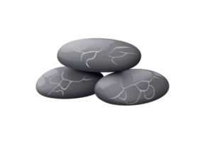 Three smooth, gray pebbles with white veins, arranged in a calming composition on a transparent background. ideal for relaxation themes. png