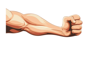 Strong cartoon arm with clenched fist, symbolizing strength and power, perfect for fitness and motivation concepts. png