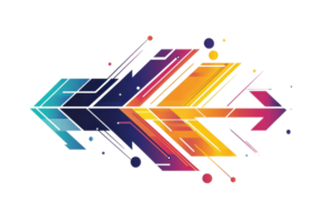 Vibrant abstract arrow design with gradient geometric shapes and dynamic motion, ideal for modern digital projects and creative backgrounds. png