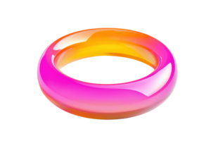 Vibrant digital rendering of a colorful, glossy ring with a gradient blend of pink and orange hues, showcasing modern abstract design. png