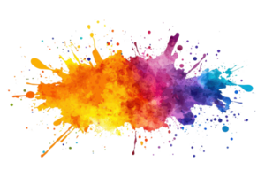 Vibrant color explosion of mixed shades, depicting creativity, energy, and dynamic movement in a striking paint splash design. png