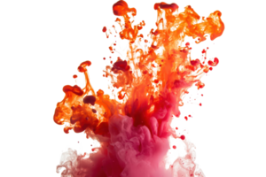 Vibrant explosion of colorful ink in water, creating vivid swirling patterns and dynamic abstract shapes against a transparent background. png