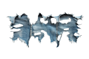 Stylish torn denim fabric showcasing intricate fraying and ripped edges, perfect for fashion and design projects focusing on texture and style. png