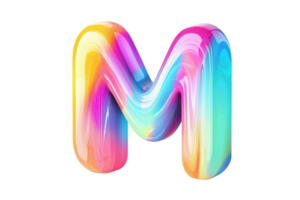 Vibrant 3D letter M with gradient colors and a shiny gloss effect on a transparent background. perfect for creative design projects and typography. png