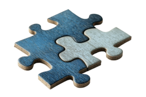 Two interlocking puzzle pieces on a transparent background. symbolizing connection, teamwork, and problem-solving in a minimalistic composition. png