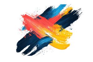 Vibrant abstract brush strokes blend red, blue, and yellow colors, creating a dynamic splash of creativity and artistic expression. png