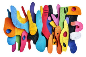 Vibrant abstract art piece with colorful organic shapes intertwined for a modern and dynamic visual experience. png