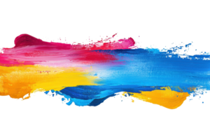 Vibrant abstract brush strokes in blue, pink, and yellow create a dynamic blend of colors on a transparent background. evoking creativity and movement. png