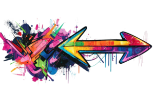 Vibrant abstract graffiti arrow bursting with colors on a transparent background. capturing urban artistic expressions and creativity. png