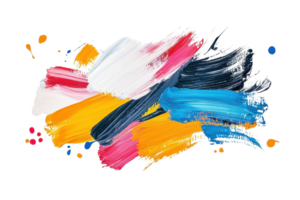 Vibrant abstract brushstrokes blend colorful swirls of red, blue, yellow, and white, creating dynamic visual art with energetic movement. png