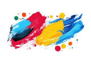 Vibrant abstract painting with dynamic brush strokes and colorful dots, showcasing creativity and artistic expression in a modern style. png