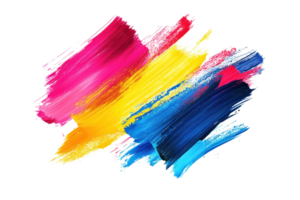 Vibrant abstract paint strokes in red, yellow, and blue creating a colorful artistic background full of energy and creativity. png