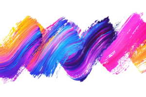 Vibrant abstract digital art featuring dynamic brush strokes in a spectrum of colors, creating a lively, energetic composition. png