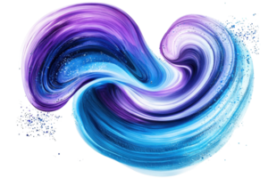 Vibrant abstract swirl of purple and blue hues with glitter accents, creating a dynamic and mesmerizing visual effect. png