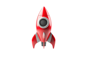 Vibrant red rocket icon with sleek design, symbolizing innovation and technology. Ideal for digital projects, apps, or web design themes. png