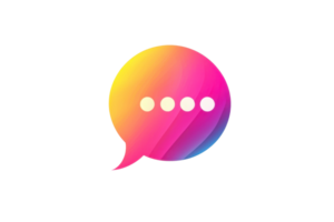 Vibrant gradient speech bubble icon with four dots, symbolizing communication, conversation, and messaging in digital and social media contexts. png