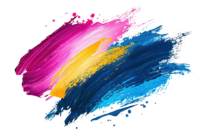 Vibrant brush strokes in pink, yellow, and blue create a dynamic and colorful abstract design perfect for artistic projects and backgrounds. png