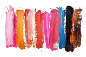 Vibrant brush strokes of paint in various colors, creating a lively and textured artistic background suitable for creative projects. png