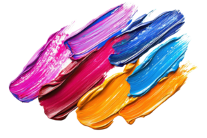 Vibrant brushstrokes of pink, red, blue, and orange paint create a dynamic and colorful abstract art piece on a transparent background. png