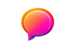 Vibrant glossy gradient speech bubble icon on transparent background, perfect for social media, communication, and digital interface design. png