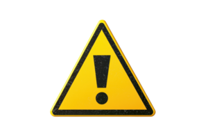 Yellow warning sign with exclamation mark isolated on transparent background. symbolizing caution and alert for safety and hazard awareness. png