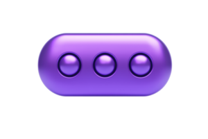 Vibrant purple oval button with three embossed dots, symbolizing navigation or settings in user interface design. Modern, tech aesthetic. png