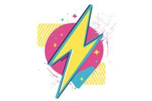 Vibrant pop art lightning bolt design with bold colors and dynamic shapes, capturing energy and excitement in a playful composition. png