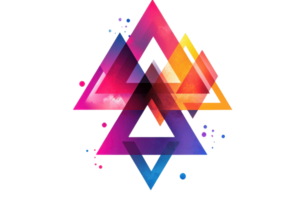 Vibrant geometric design featuring overlapping multicolored triangles on a transparent background, perfect for creative digital projects. png