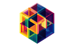 Vibrant geometric cube with colorful interlocking patterns, creating a dynamic and abstract visual effect. Perfect for modern design projects. png