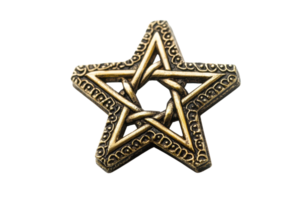 Vintage bronze star ornament with intricate patterns, isolated on transparent background. Perfect for design, decoration, and craft projects. png