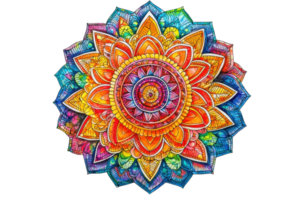 Vibrant mandala artwork featuring intricate patterns and colorful details, perfect for inspiring creativity and meditation practices. png