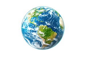 Vivid image of Earth from space, showcasing the blue oceans, green landmasses, and swirling clouds from a distant perspective. png