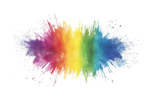 Vivid explosion of colorful powder creating a stunning rainbow effect against a transparent background. Ideal for creative and artistic projects. png